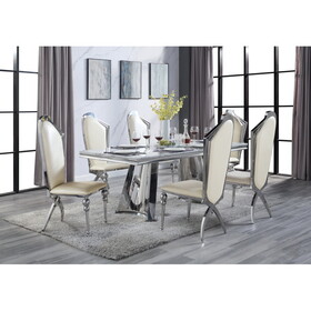ACME Destry Dining Table, Faux Marble Top & Mirrored Silver Finish DN01188