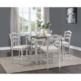 ACME Bettina 5PC COUNTER HEIGHT TABLE SET Beige Fabric, Antique White & Weathered Oak Finish DN01439