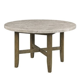 ACME Karsen DINING TABLE w/MARBLE TOP Marble Top & Rustic Oak Finish DN01449