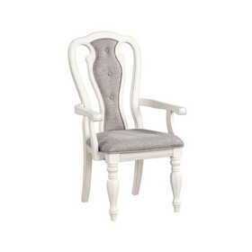 ACME Florian Arm Chair(Set-2), Gray Fabric & Antique White Finish DN01655