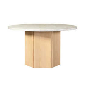 ACME Qwin Round Dining Table, Marble Top & Oak Finish DN02875