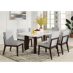 ACME Edwyn Dining Table w/Marble Top, White Natural Marble Top & Brown Finish DN03195