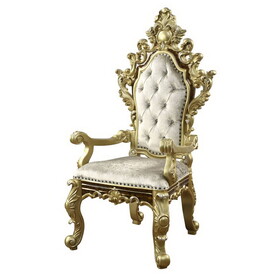 ACME Desiderius Arm Chair (Set-2), Beige Fabric, Antique Gold & Hand Paint Brown