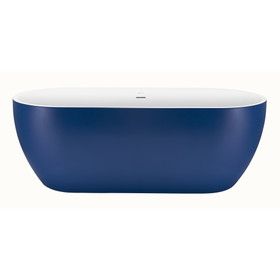 59" 100% Acrylic Freestanding Bathtub, Contemporary Soaking Tub, White Inside and Blue Outside EB11572MBL