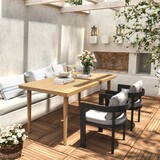 Elko Janiyah Outdoor Patio 3PCS Dining Set (2PCS Black Finished Aluminum Dining Chair with Beige Cushion and 1PC Acacia Wood Dining Table) ELKOJANI3PCDSETB