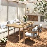 Elko Janiyah Outdoor Patio 3PCS Dining Set (2PCS Teak Finished Aluminum Dining Chair with Light Gray Cushion and 1PC Acacia Wood Dining Table) ELKOJANI3PCDSETT