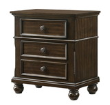Traditional 3-Drawer Nightstand with Bun Feet 1-pc End Table Brown Wood Veneers & Solids Furniture ESFCRMB6077-2
