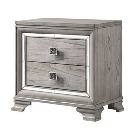 Contemporary 1pc Light Gray Brown Finish 2 Storage Drawer Nightstand End Table Mirrored Accents Beautiful Wooden Bedroom Furniture ESFCRMB7200-2