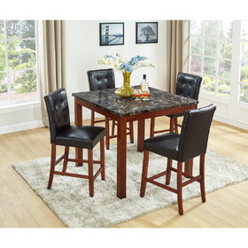Beautiful Modern Style 5pc Counter Height Dining Room Set Brown Finish Square Table Faux Leather Upholstery Fabric Chairs Wooden Furniture ESFTID594-5PC-SHB