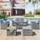 GO 6-piece All-Weather Wicker PE rattan Patio Outdoor Dining Conversation Sectional Set with coffee table, wicker sofas, ottomans, removable cushions (Dark grey wicker, Light grey cushion)