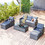 GO 6-piece All-Weather Wicker PE rattan Patio Outdoor Dining Conversation Sectional Set with coffee table, wicker sofas, ottomans, removable cushions (Dark grey wicker, Light grey cushion)