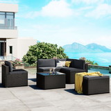 go 6-Piece Outdoor Furniture Set with PE Rattan Wicker, Patio Garden Sectional Sofa Chair, Removable Cushions (Black Wicker, Grey Cushion) Fg201204Aae
