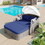 GO 79.9" Outdoor Sunbed with Adjustable Canopy, Daybed with Pillows, Double lounge, PE Rattan Daybed, Gray Wicker and Blue Cushion FG201223AAC