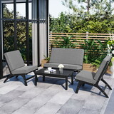 GO 4-Piece V-shaped Seats set, Acacia Solid Wood Outdoor Sofa, Garden Furniture, Outdoor seating, Black and Gray