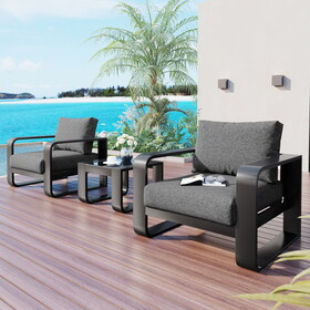 GO 3-pieces Aluminum Frame Patio Furniture with 6.7" Thick Cushion and Coffee Table, All Weather Use Olefin fabric Outdoor Chair, Gray and Black FG201227AAE