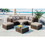 GO 8-piece Outdoor Wicker Sofa Set, Rattan Sofa Lounger, with Colorful Pillows, Conversation Sofa, for Patio, Garden, Deck, Brown Wicker, Beige Cushion