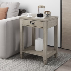 American solid wood square side table with drawer (Antique Gray) GBJ-1318-AN