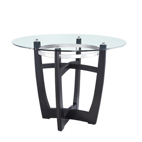 Dining Table with Clear Tempered Glass Top, with solid wood base, Modern Round Glass Kitchen Table Furniture for Home Office Kitchen Dining Room Black GBZ-1331