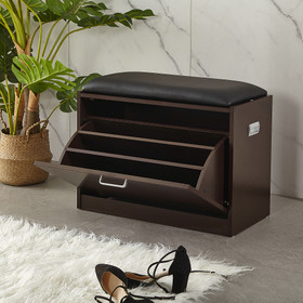 Living room shoe bench with PU seat,small size shoe cabinet,brown finish GCT18825BR