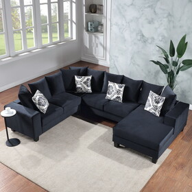 110*85" U Shape Sectional Sofa, Velvet Corner Couch with Lots of Pillows Included,Elegant and functional indoor furniture for Living Room, Apartment, Office,2 Colors