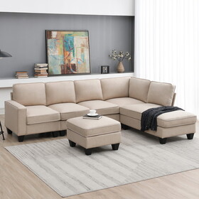 104.3*78.7" Modern L-shaped Sectional Sofa,7-seat Linen Fabric Couch Set with Chaise Lounge and Convertible Ottoman for Living Room,Apartment,Office,3 Colors
