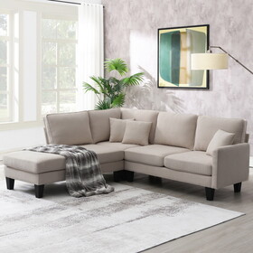 90*88" Terrycloth Sectional Sofa,5-Seat Practical Couch Set with Chaise Lounge,L-Shape minimalist Indoor Furniture with 3 Pillows for Living Room,Apartment,Office, 3 Colors