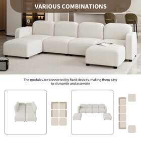 116*58" Velvet Modular Sectional Sofa,U Shaped Reversible Couch Set,Free Combination,6 Seat Sleeper Cloud Sofa Bed with Ottoman,Convertible Oversized Indoor Furniture Pieces for Living Room,Beige