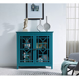 Wood Accent Storage Cabinet with Doors and Adjustable Shelf, Buffet Sideboard for Hallway, Entryway or Living Room, Dining Room, Teal GSI211201