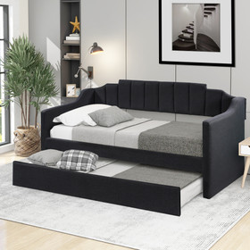 Upholstered Twin Daybed with Trundle, Black Gx000218Aab
