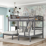 Full Over Twin & Twin Bunk Bed, Triple Bunk Bed, Gray Gx000234Aae
