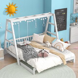 Extendable Twin Daybed with Swing and Ring Handles, White(Twin bed can be pulled out to be King) GX000336AAK