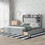 Gray + Solid Wood + MDF + Bedroom + Queen + Bed Frame + Box Spring Not Required