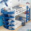 Twin over Twin Boat-Like Shape Bunk Bed with Storage Shelves, White+Blue GX000348AAC