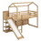 Twin Size Wood House Loft bed with Slide, Storage shelves and Light, Climbing Ramp, Wood Color GX000355AAD