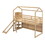 Twin Size Wood House Loft bed with Slide, Storage shelves and Light, Climbing Ramp, Wood Color GX000355AAD