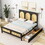 Full Size Wood Storage Platform Bed with 2 Drawers, Rattan Headboard and Footboard, Black GX000364AAB