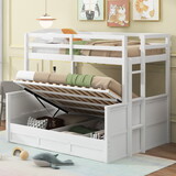 Wood Twin over Full Bunk Bed with Hydraulic Lift Up Storage, White GX000367AAK