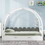 Twin size stretchable vaulted roof bed, children's bed pine wood frame, white+gray GX000378AAK