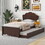 Twin Size Wood Platform Bed with Headboard and Twin Size Trundle, Cappuccino GX000389AAR