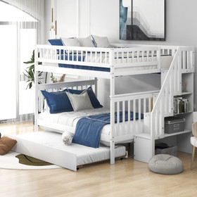 Full Over Full Bunk Bed with Trundle and Staircase, White Gx000402Aak-1