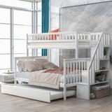 Twin Over Full Bunk Bed with Trundle and Staircase, White Gx000403Aak-1
