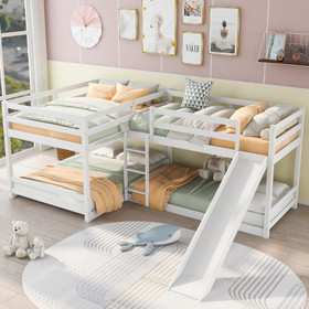 Full and Twin Size L-Shaped Bunk Bed with Slide and Short Ladder, White Gx000404Aak