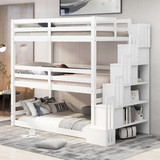 Twin Size Triple Bunk Bed with Storage Staircase,Separate Design,White GX000413AAK