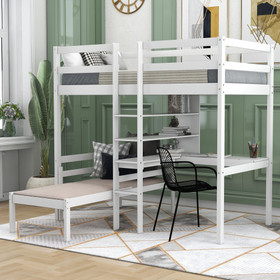 Convertible Loft Bed with L-Shape Desk, Twin Bunk Bed with Shelves and Ladder, White GX000415AAK