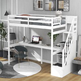 Twin Size Loft Bed with Storage Staircase and Built-in Desk, White (Old SKU:GX000903AAK) GX000422AAK