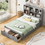 Full Size Platform Bed with Storage Headboard, Charging Station and 2 Drawers, Gray GX000441AAE