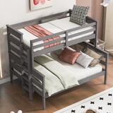 Wood Twin over Full Bunk Bed with Ladder, Gray P-GX000446AAE