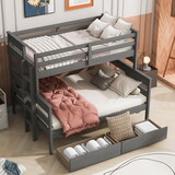 Wood Twin over Full Bunk Bed with 2 Drawers, Gray GX000449AAE