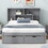 Full Size Platform Bed with Storage Headboard and 2 Drawers, Gray GX000455AAE