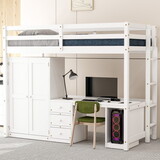 Twin Size Loft Bed with Wardrobe, Desk and Storage Drawers, White P-GX000459AAE